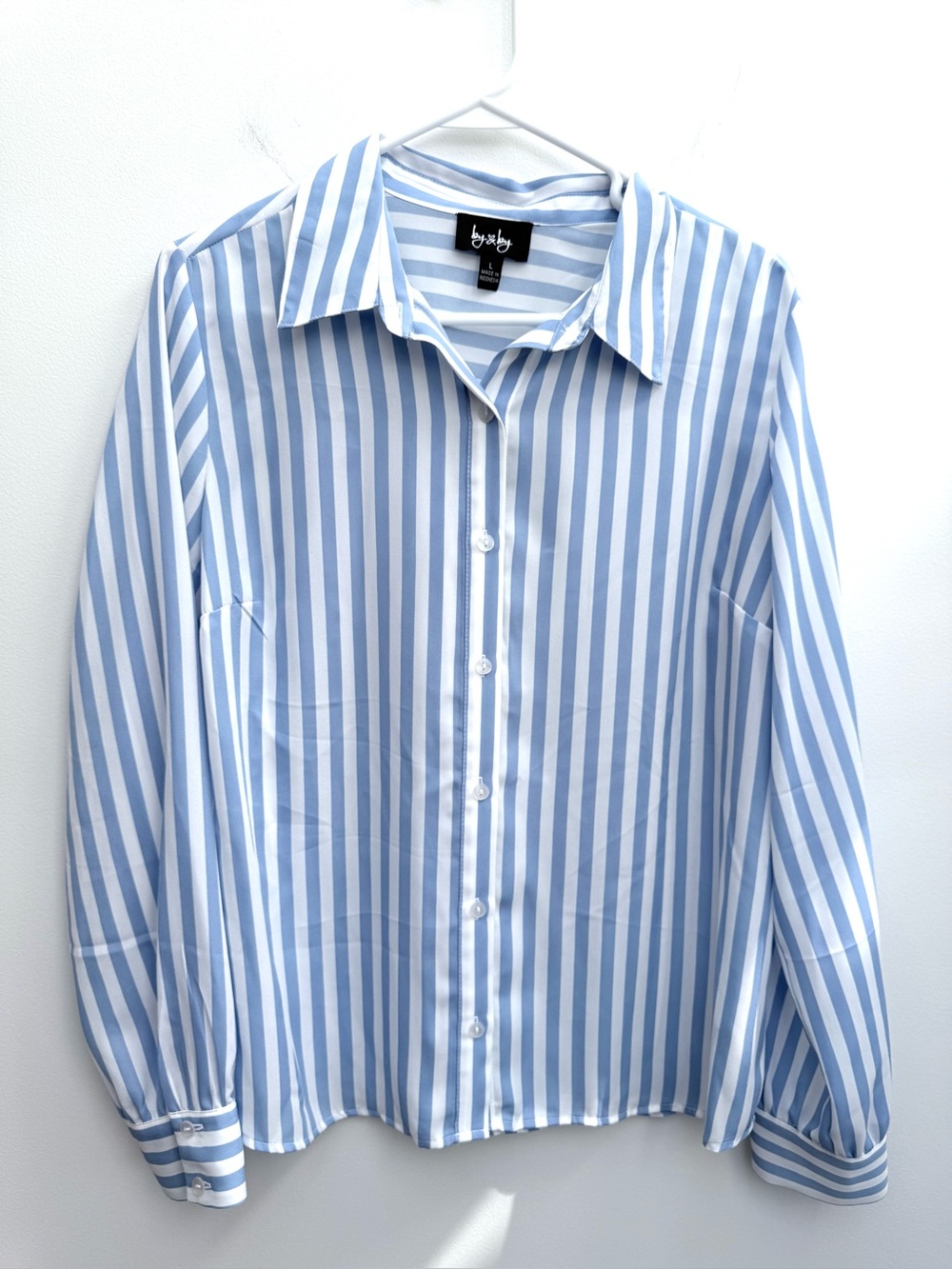 Women’s Blue & White Stripe Long Sleeve Blouse